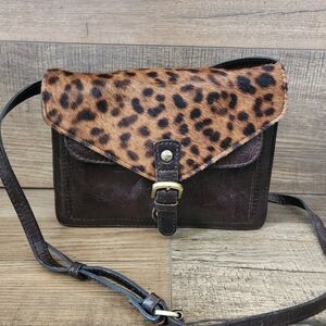 Patricia Nash Cassano Leopard Crossbody Bag/Clutch Brown Leather & Cow Hide Bag